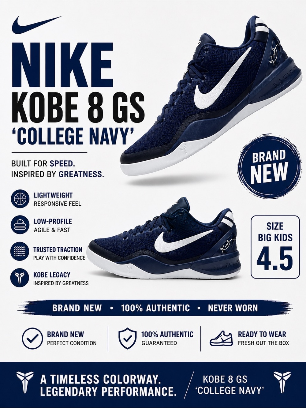 Nike Navy and White Low-Top Basketball Sneakers